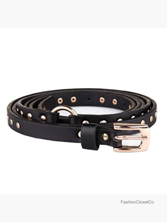 Skinny Studded Rivet Belt Faux Leather Punk Waist Belt for Women (200cm)